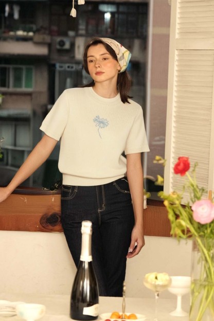 Flower Embroidered Loose Sweater
