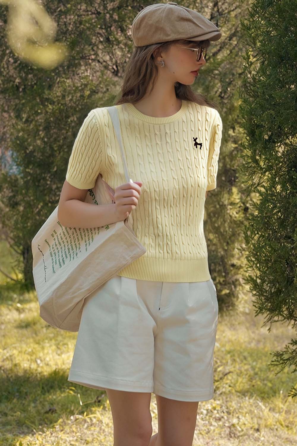 Straight Shoulders Round Neck Embroidered Sweater