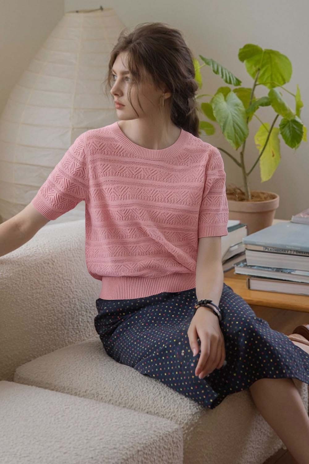 Openwork Striped Sweater