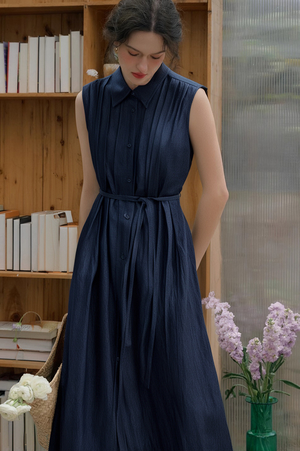 Solid Color Sleeveless A-Line Dress