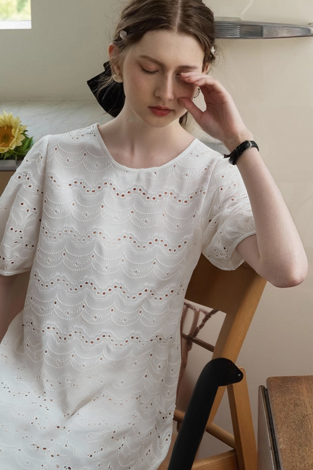 Wave Embroidered Hollow Dress
