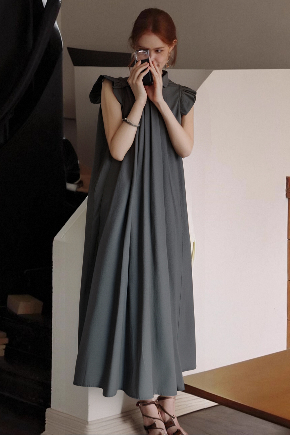 100% Cotton Loose Pleated Dress
