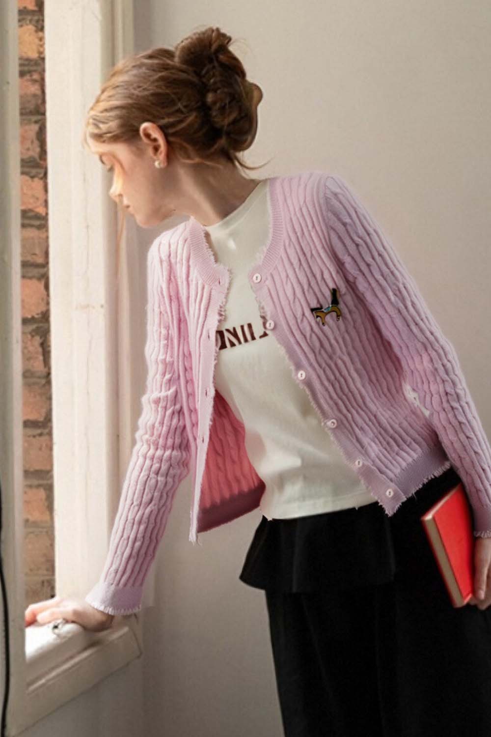 Pony Embroidered Knitted Cardigan