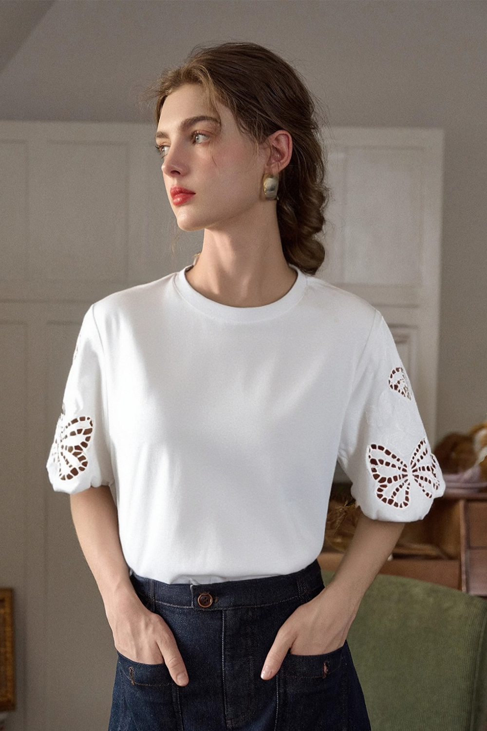 Butterfly Hollow Sleeve T-Shirt