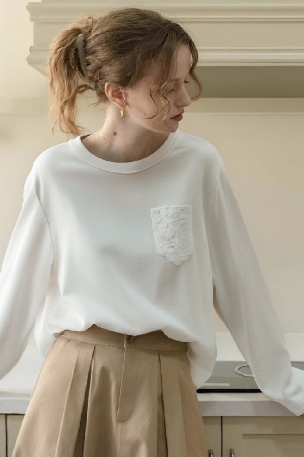 Lace Patch Pocket T-Shirt
