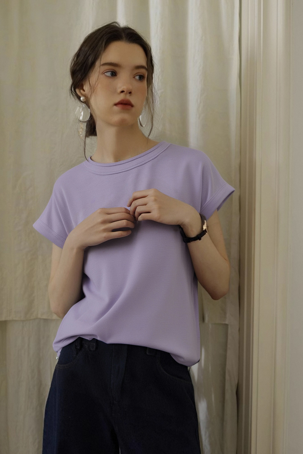 Round Neck Raglan Solid Color T-Shirt