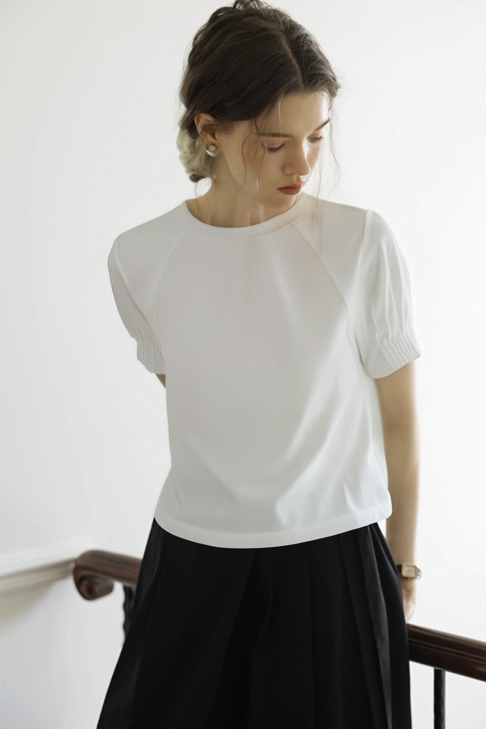 100% Cotton Pleated Sleeve T-Shirt