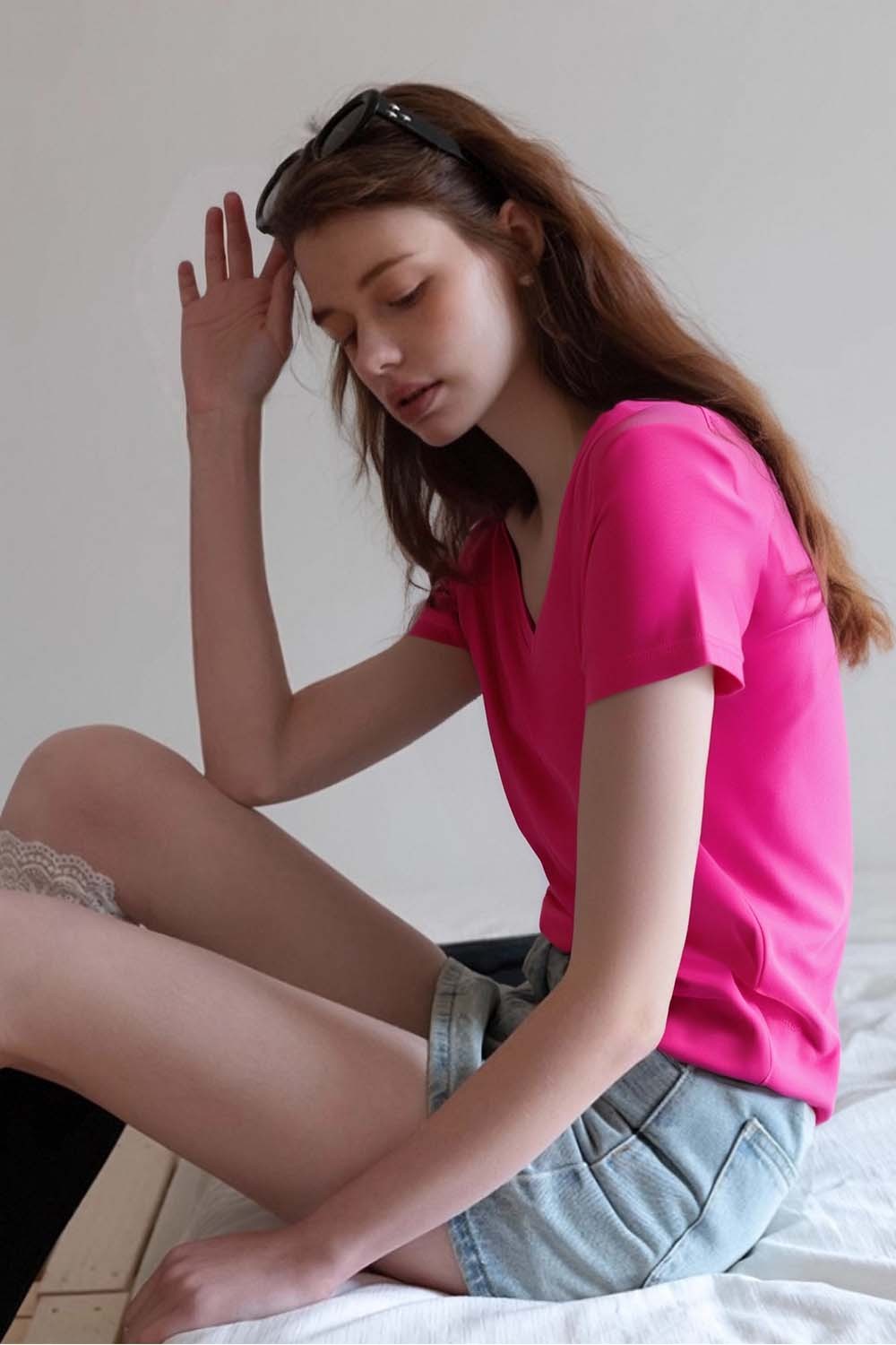 Pure Color V-Neck Casual T-Shirt