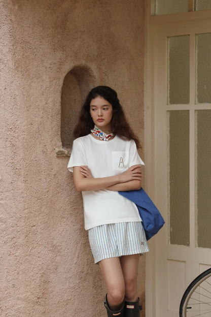 Hollow A Letter Embroidered T-Shirt