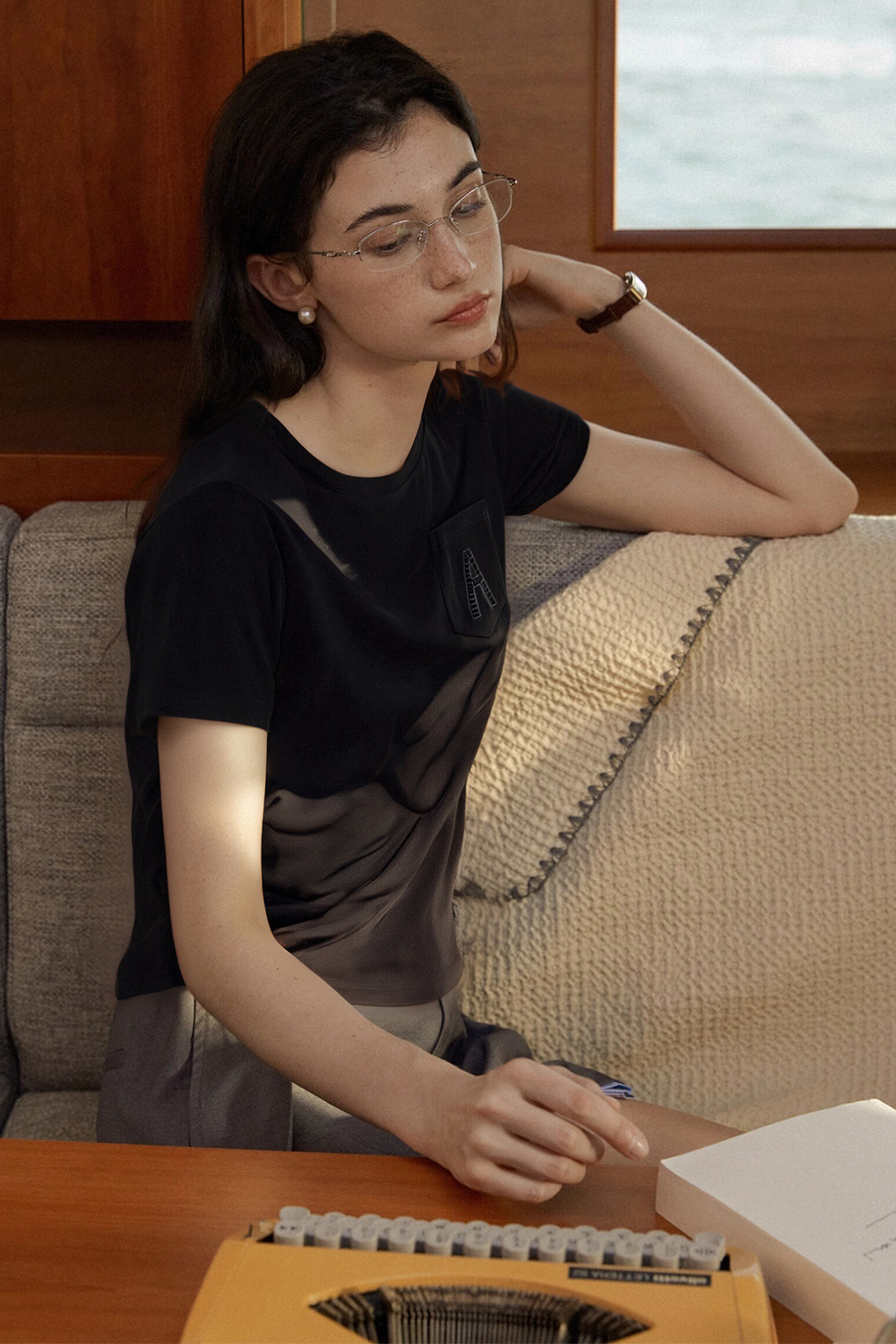Hollow A Letter Embroidered T-Shirt