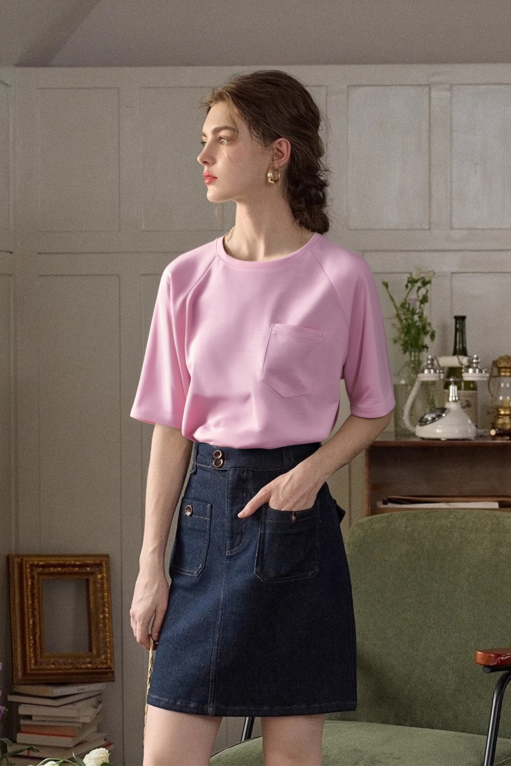 Patch Pocket Decoration Loose T-Shirt