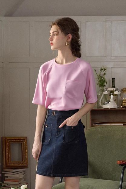 Patch Pocket Decoration Loose T-Shirt