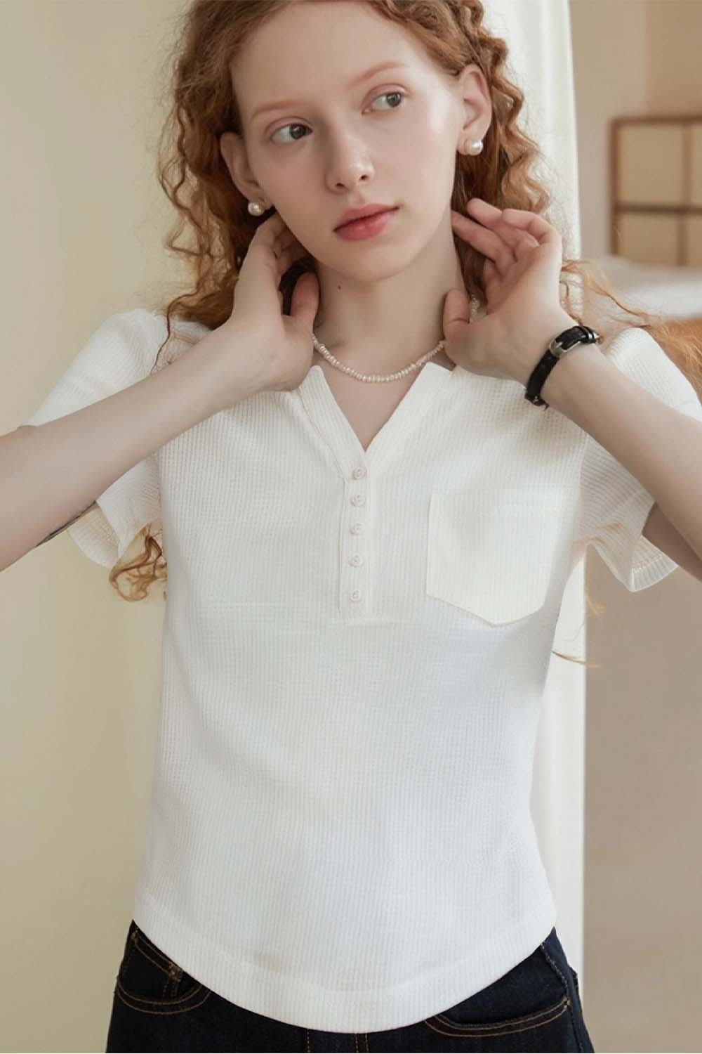 Round Neck Half-Open Loose T-Shirt