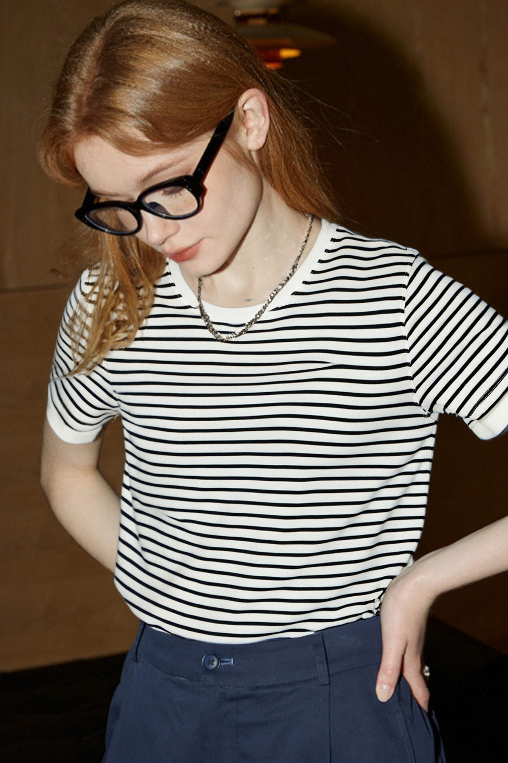 Lycocell Black And White Striped T-Shirt