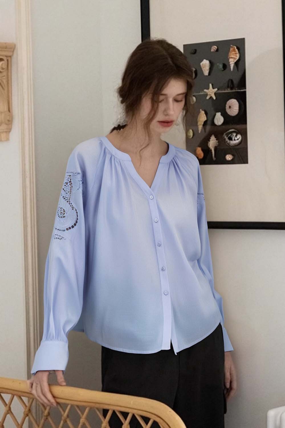 French Hollow Embroidered Shirt