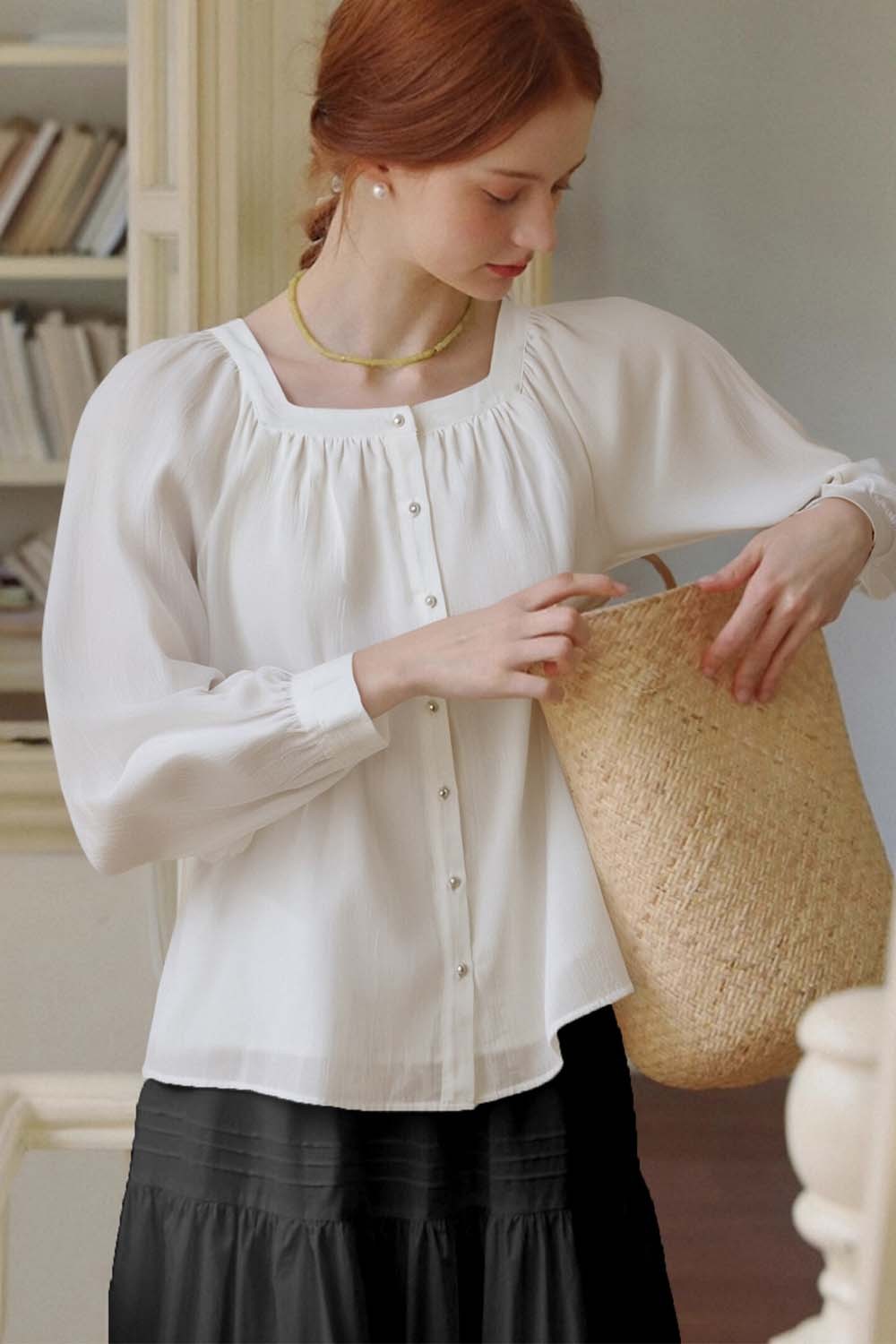 100% Cotton Square Neck Loose Shirt