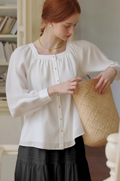 100% Cotton Square Neck Loose Shirt