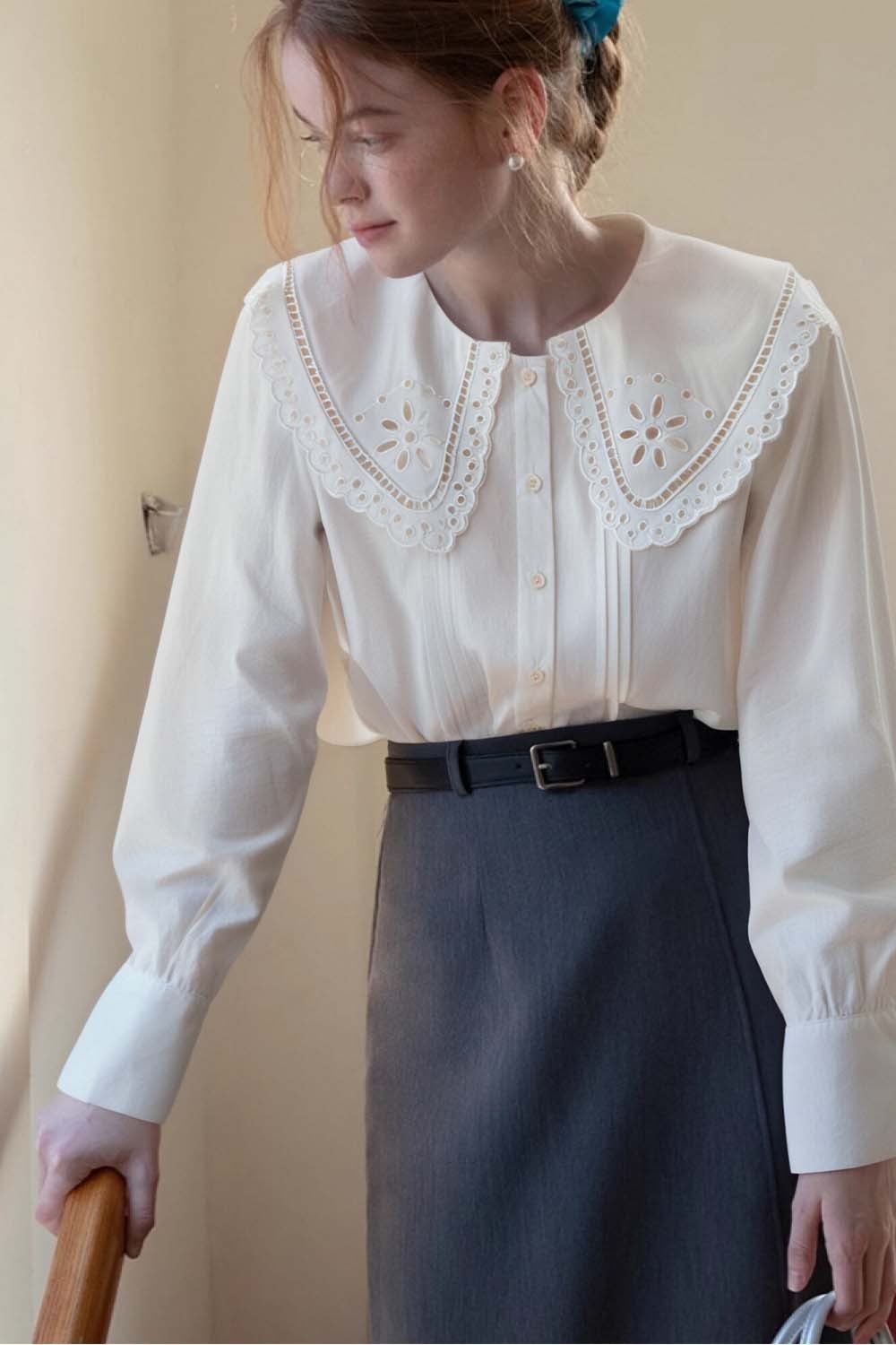 Cotton Lace Baby Collar Shirt