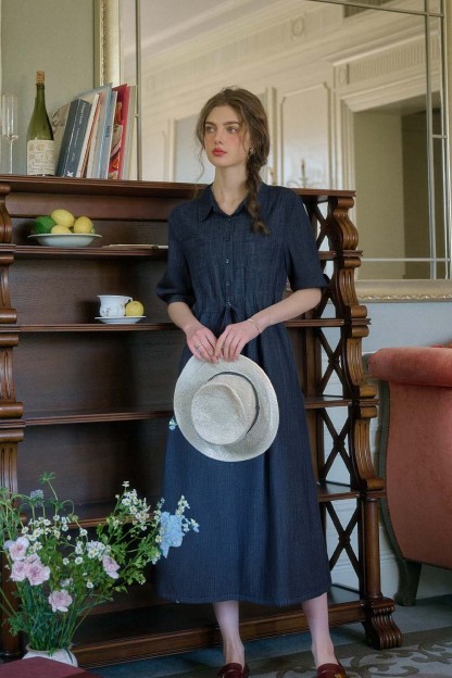 Pure Cotton Lapel Denim Dress