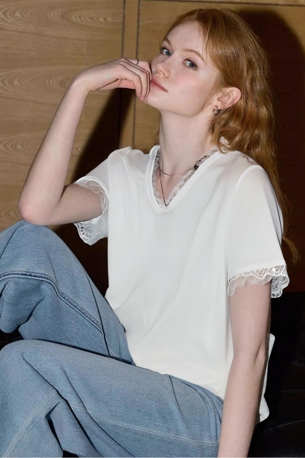 Fashion Lace Solid Color T-Shirt