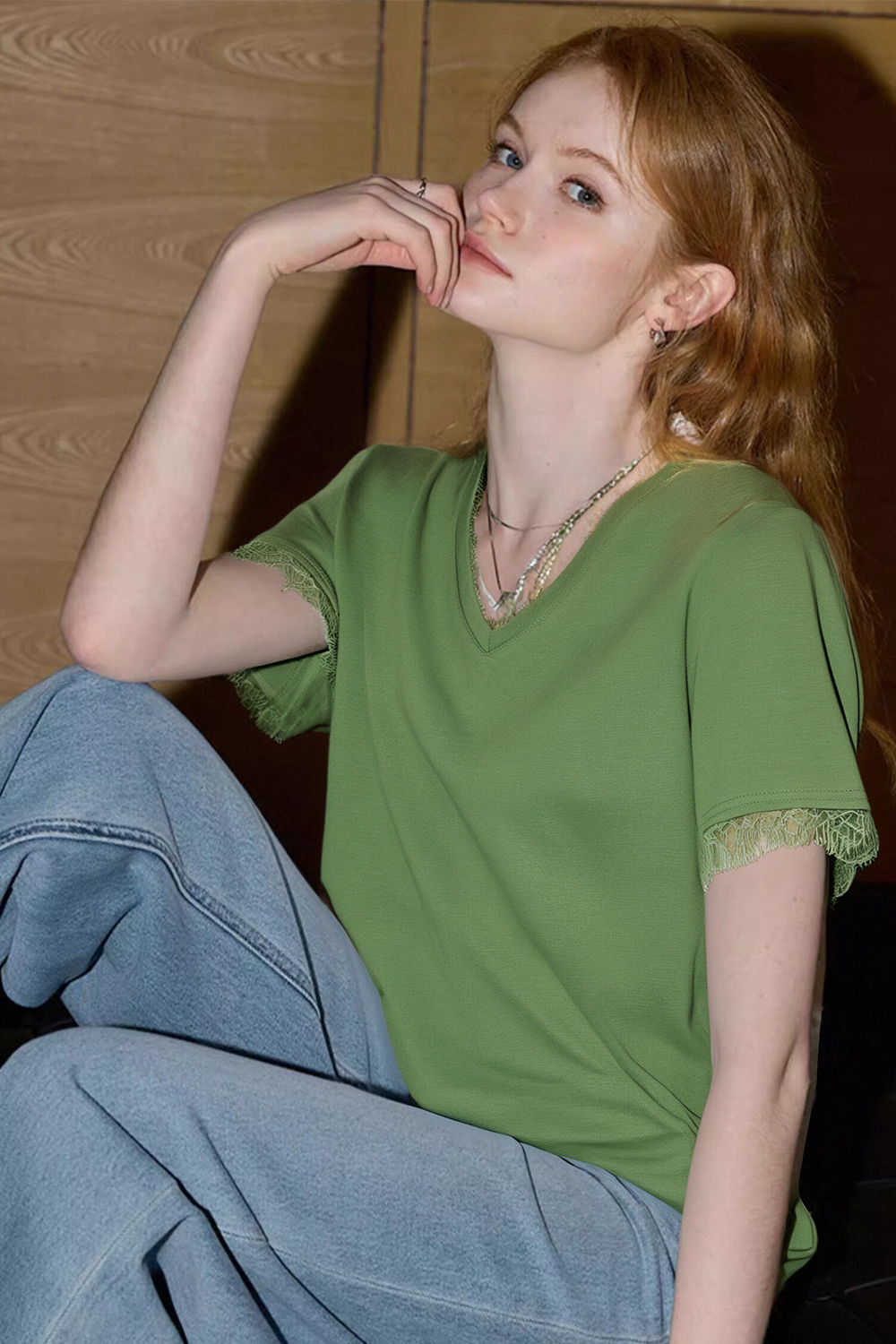 Fashion Lace Solid Color T-Shirt