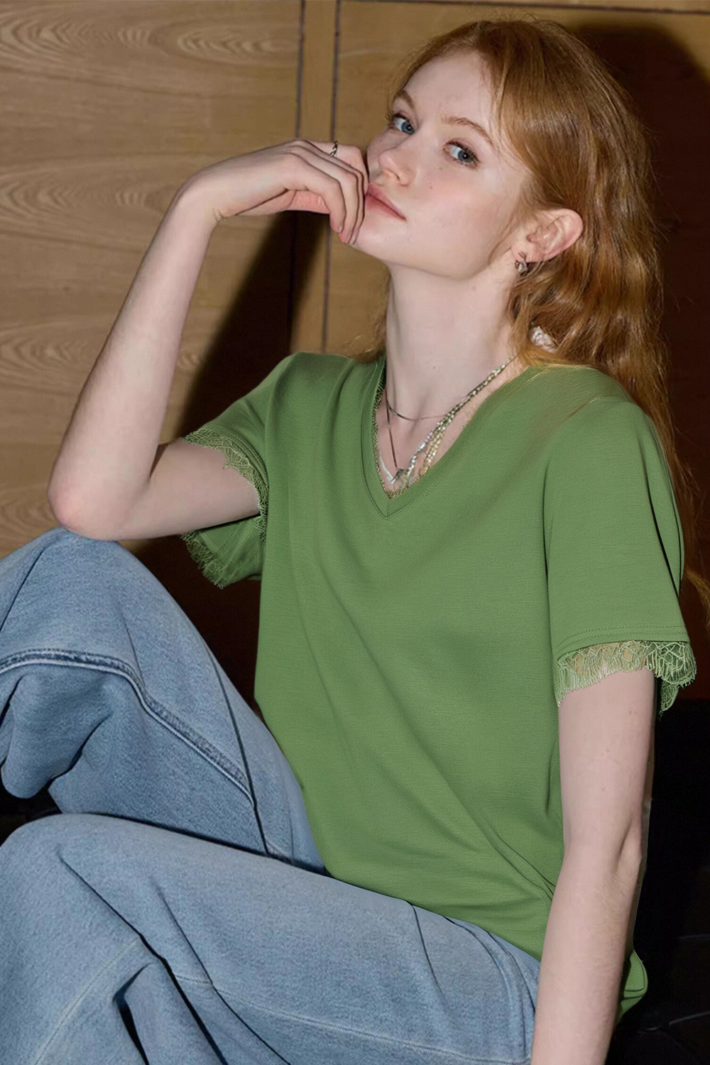 Fashion Lace Solid Color T-Shirt
