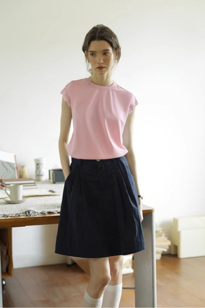 Lace Decoration Solid Color T-Shirt
