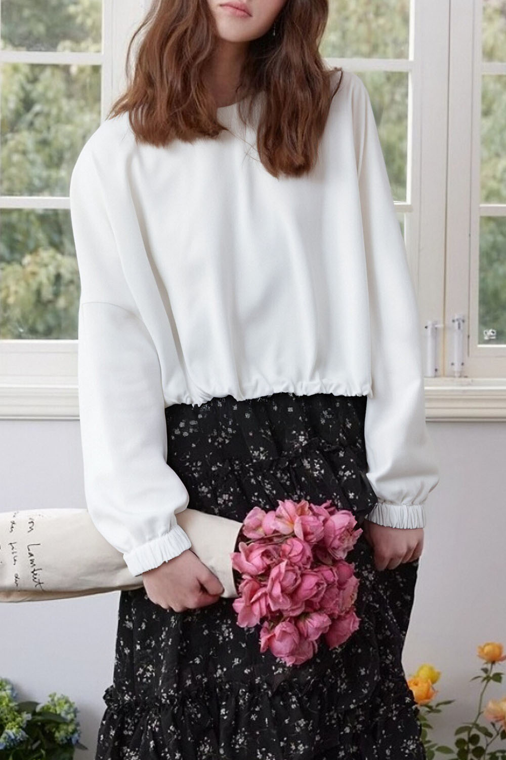 Bat Sleeve Crew Neck Knitted Sweatshirt