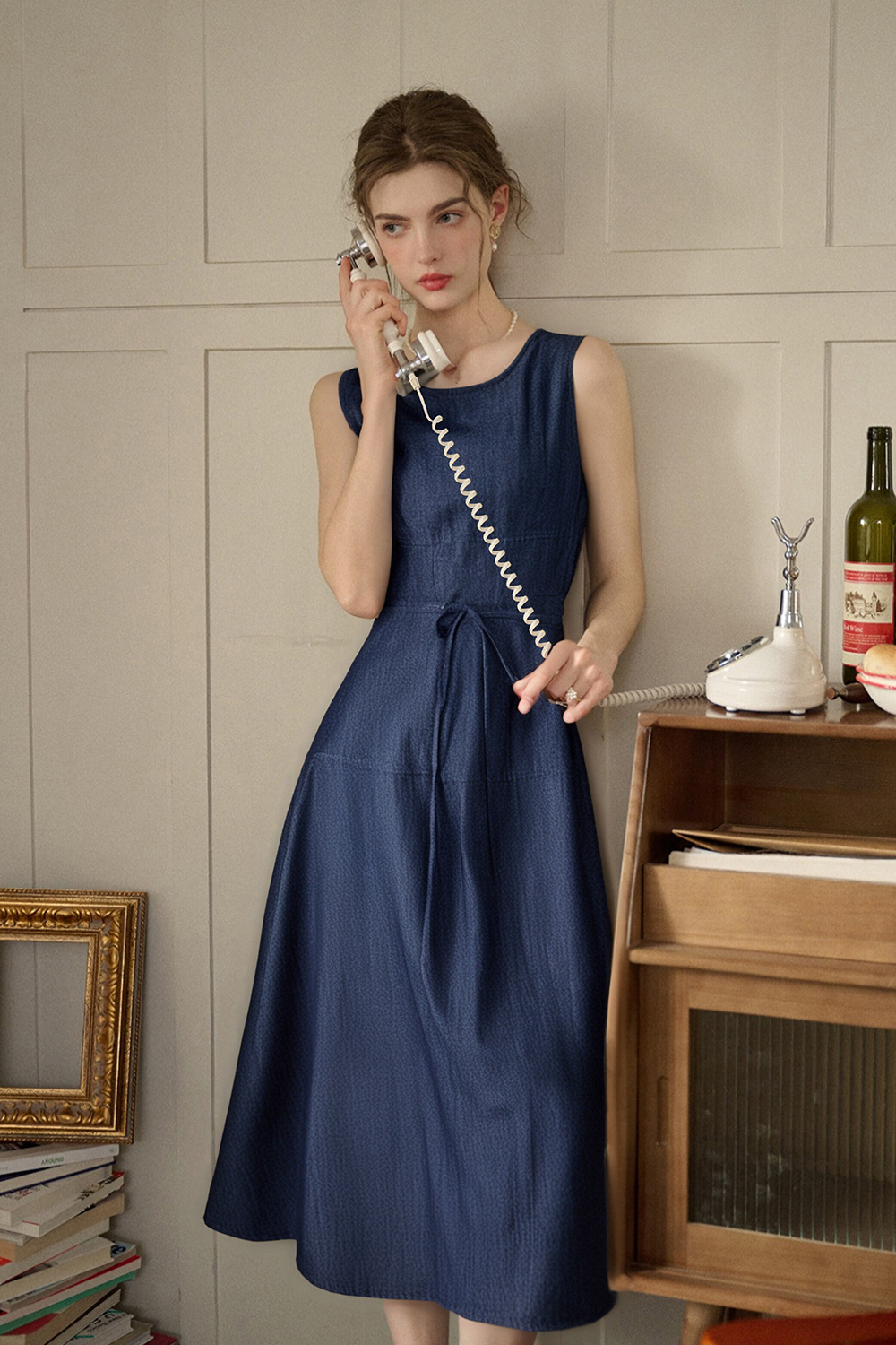 Cotton And Linen Blend Denim Dress