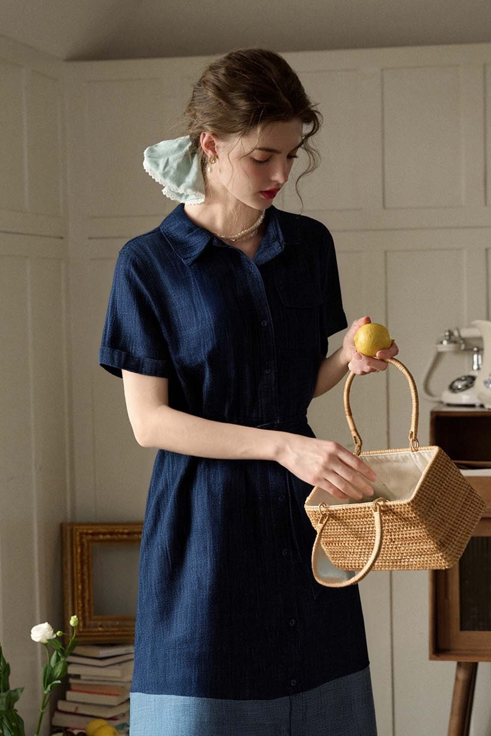 100% Cotton Contrast Denim Dress