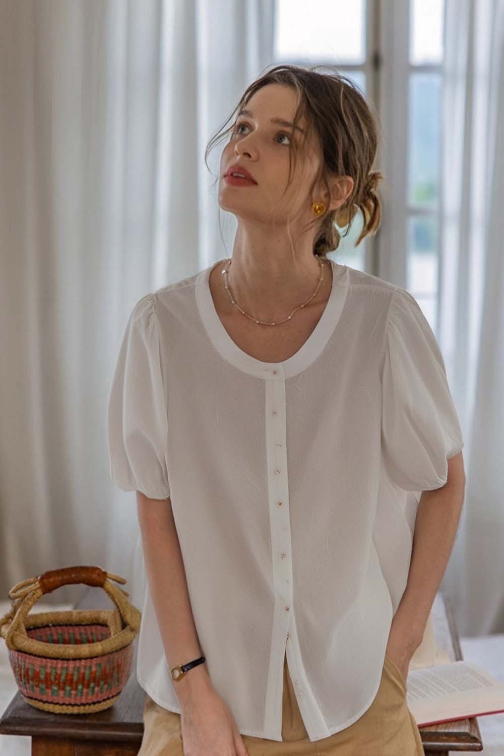 Mid-Waist Solid Color Elegant Shirt