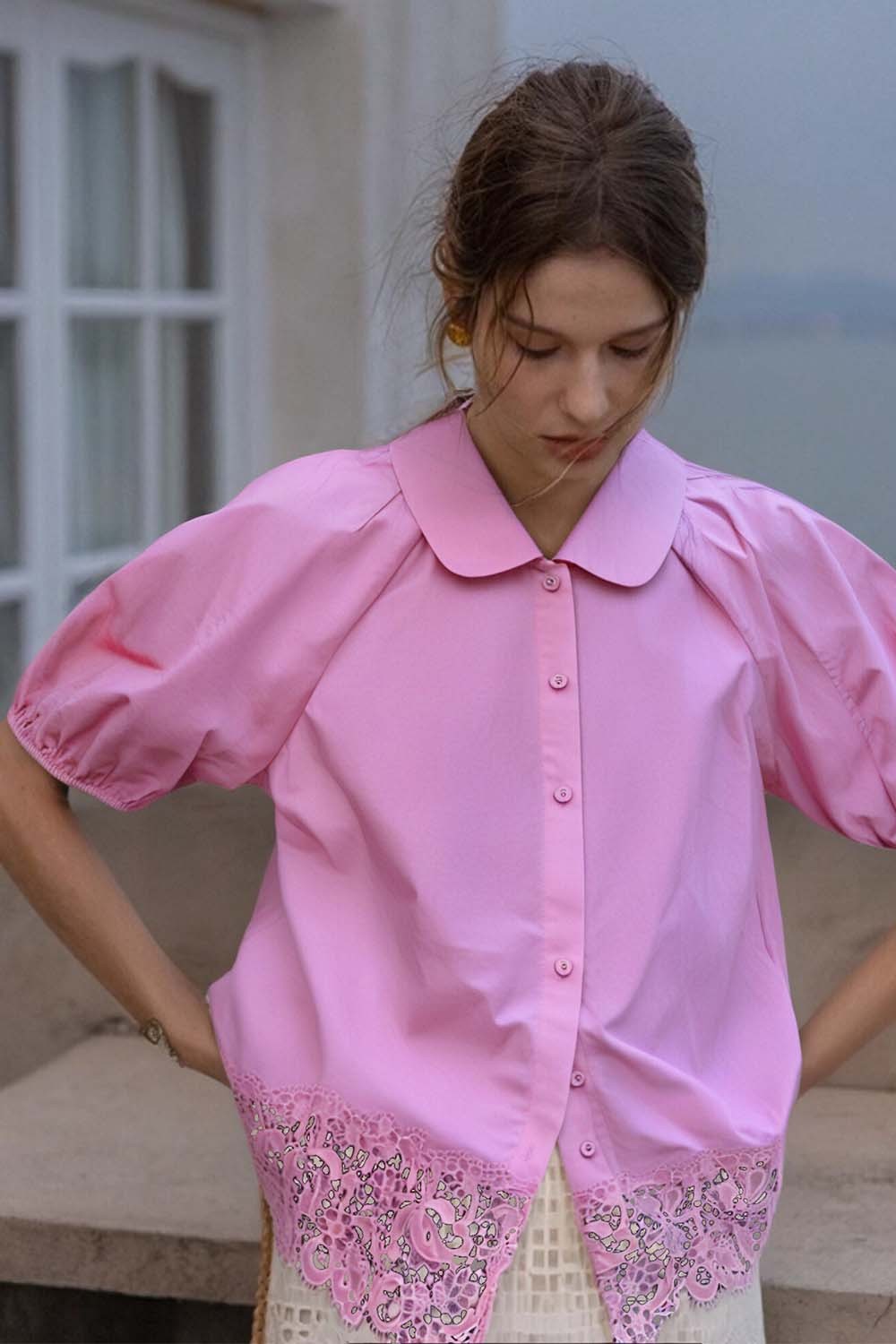 Lace Hem Casual Shirt