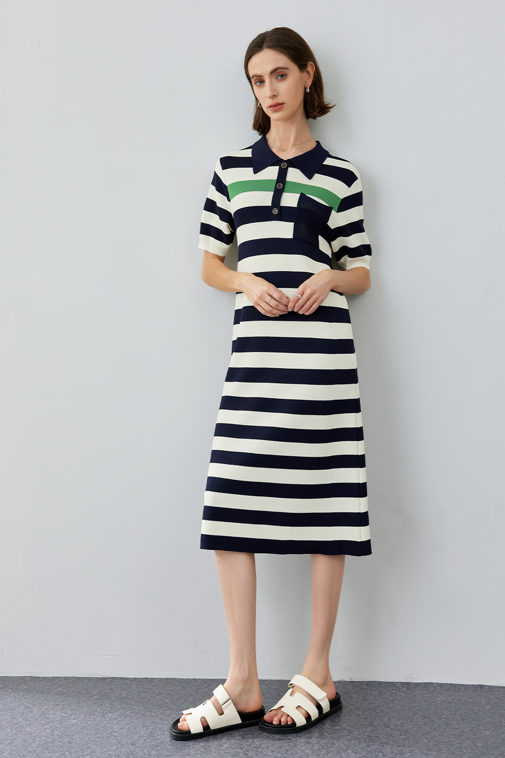 Polo Collar Striped Dress