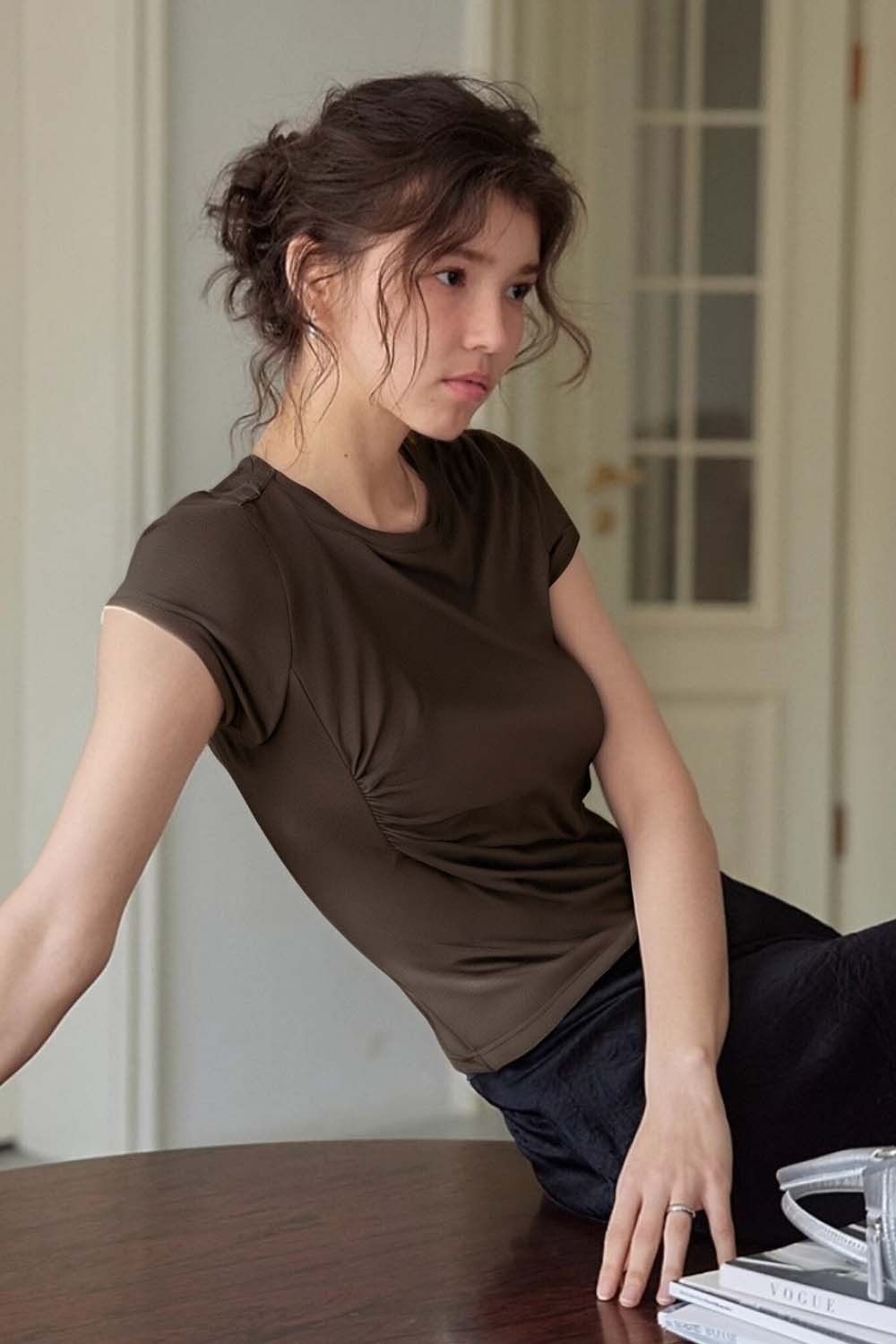 Pleated Long - sleeved T-shirt