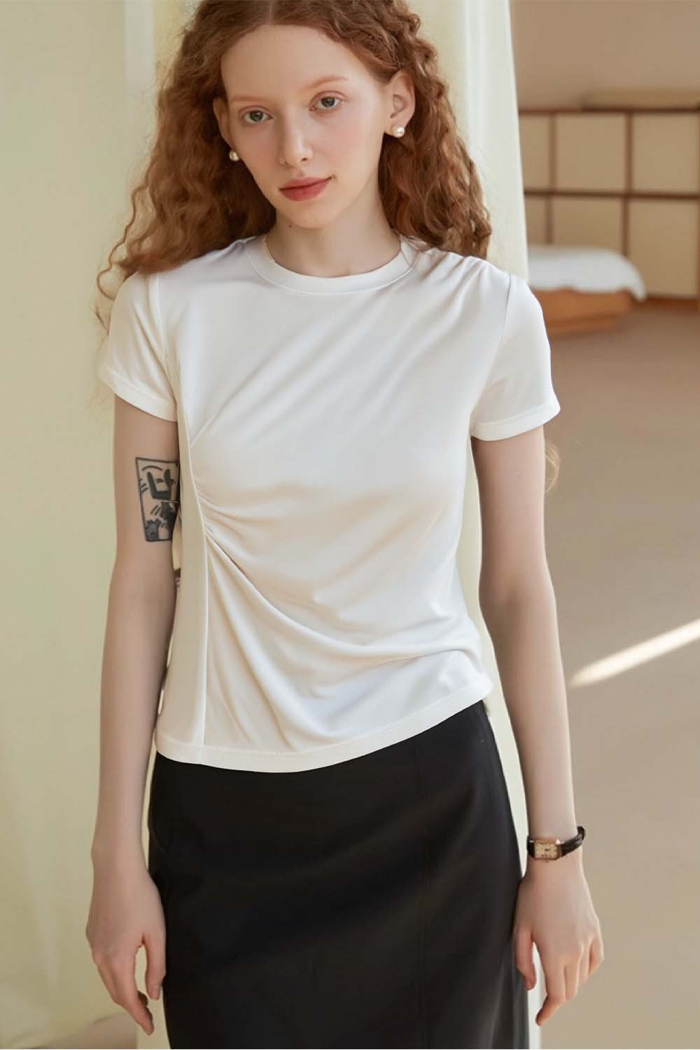 Pleated Long - sleeved T-shirt