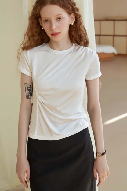 Pleated Long - sleeved T-shirt