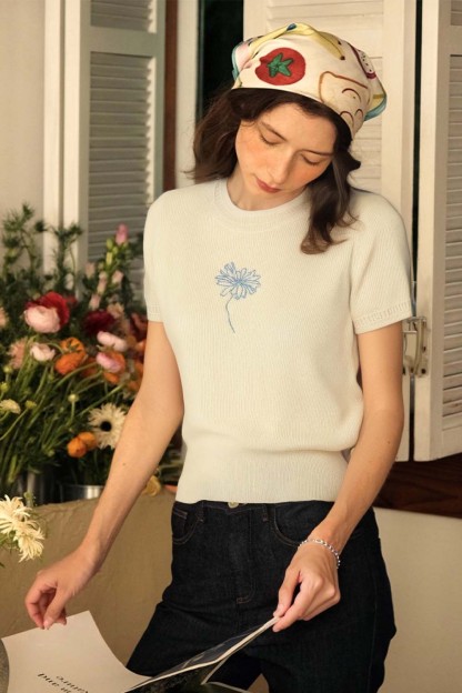 Flower Embroidered Loose Sweater
