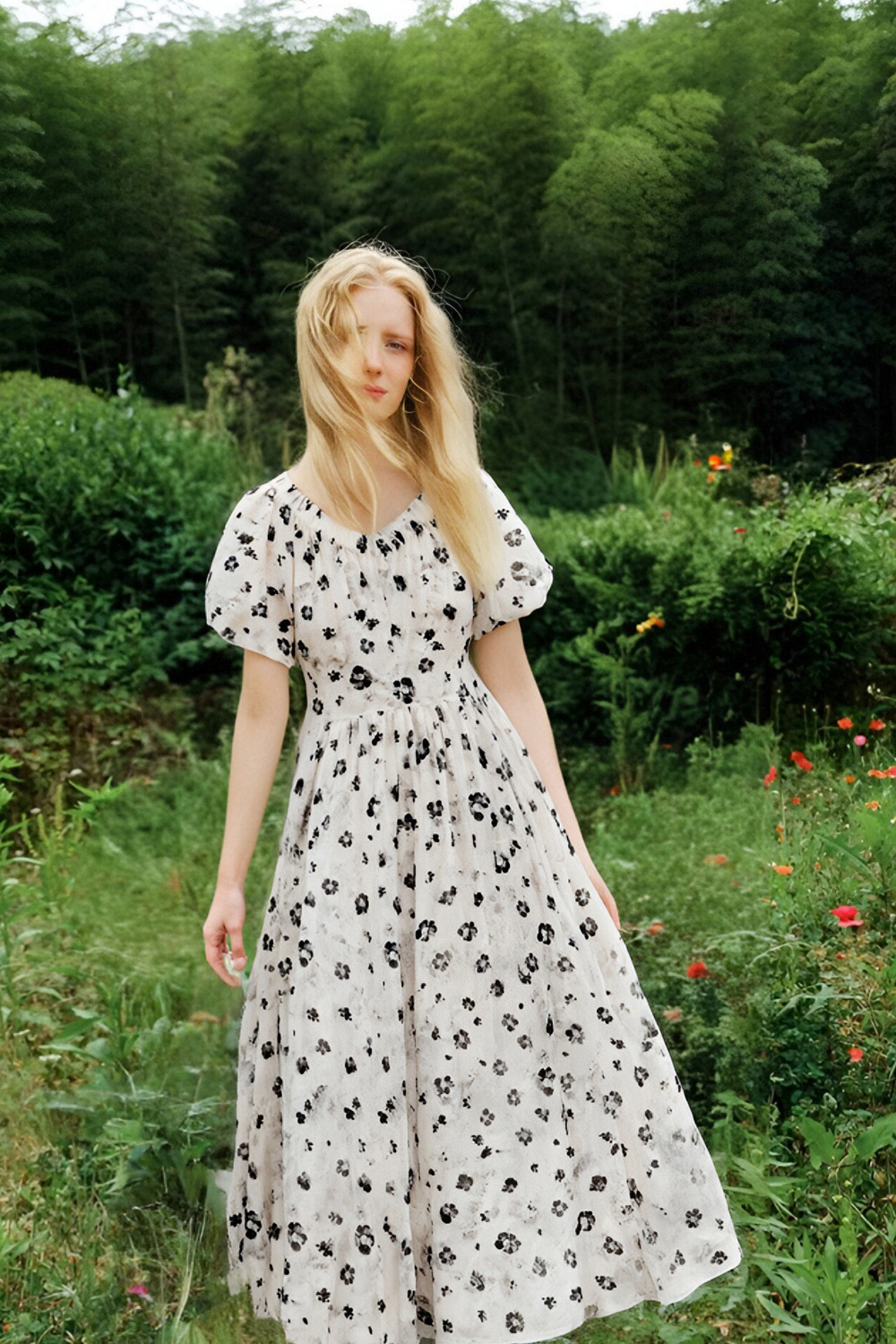 Elegant Mid-Waist Floral Dress