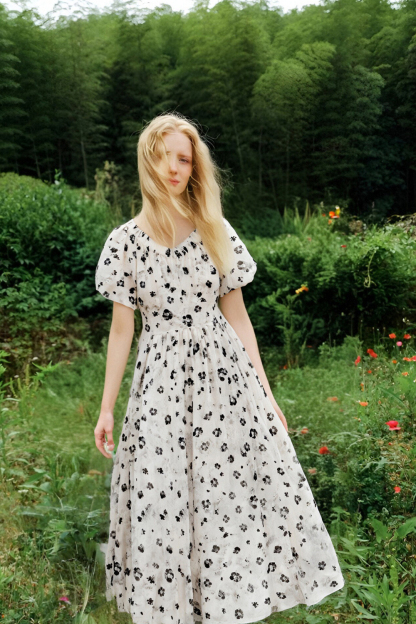 Elegant Mid-Waist Floral Dress