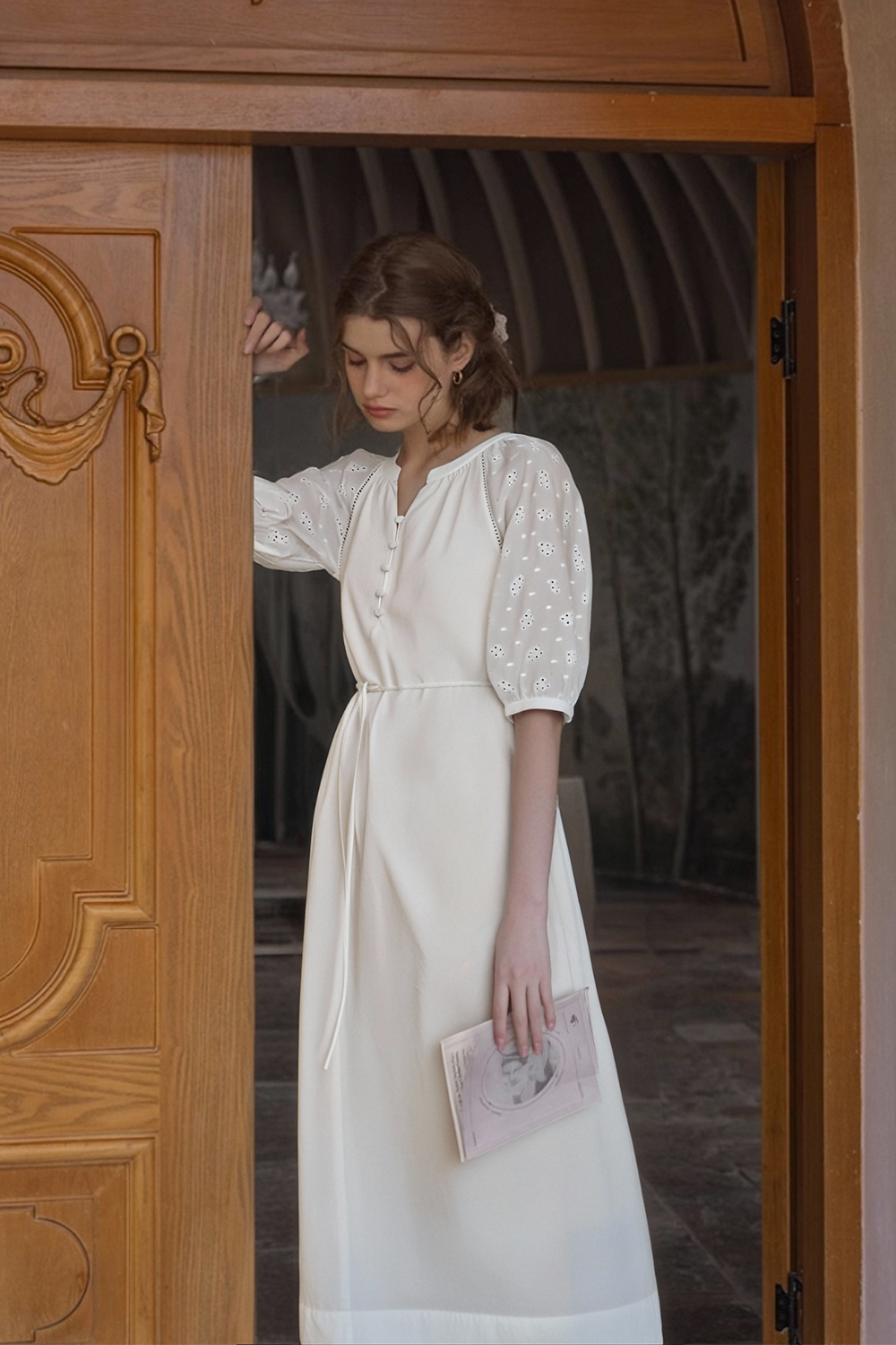 Cotton Lace-Up Straight Dress