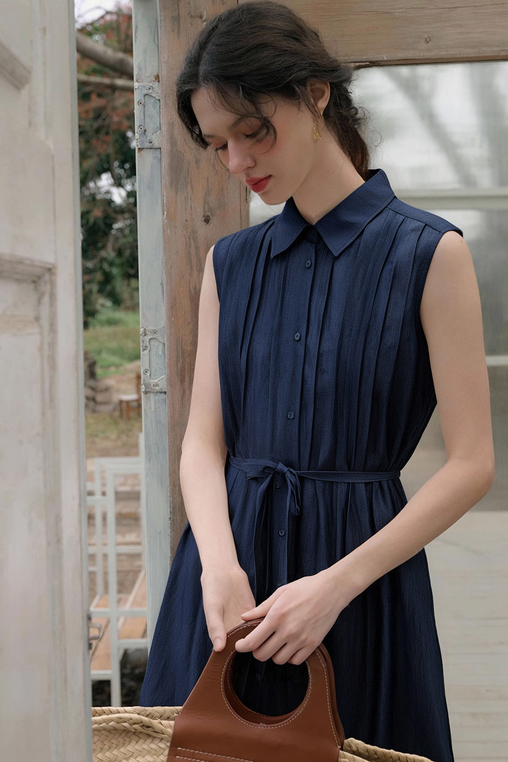 Solid Color Sleeveless A-Line Dress