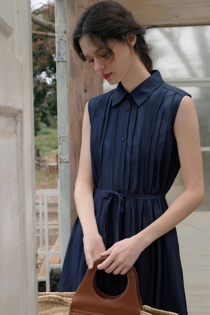 Solid Color Sleeveless A-Line Dress