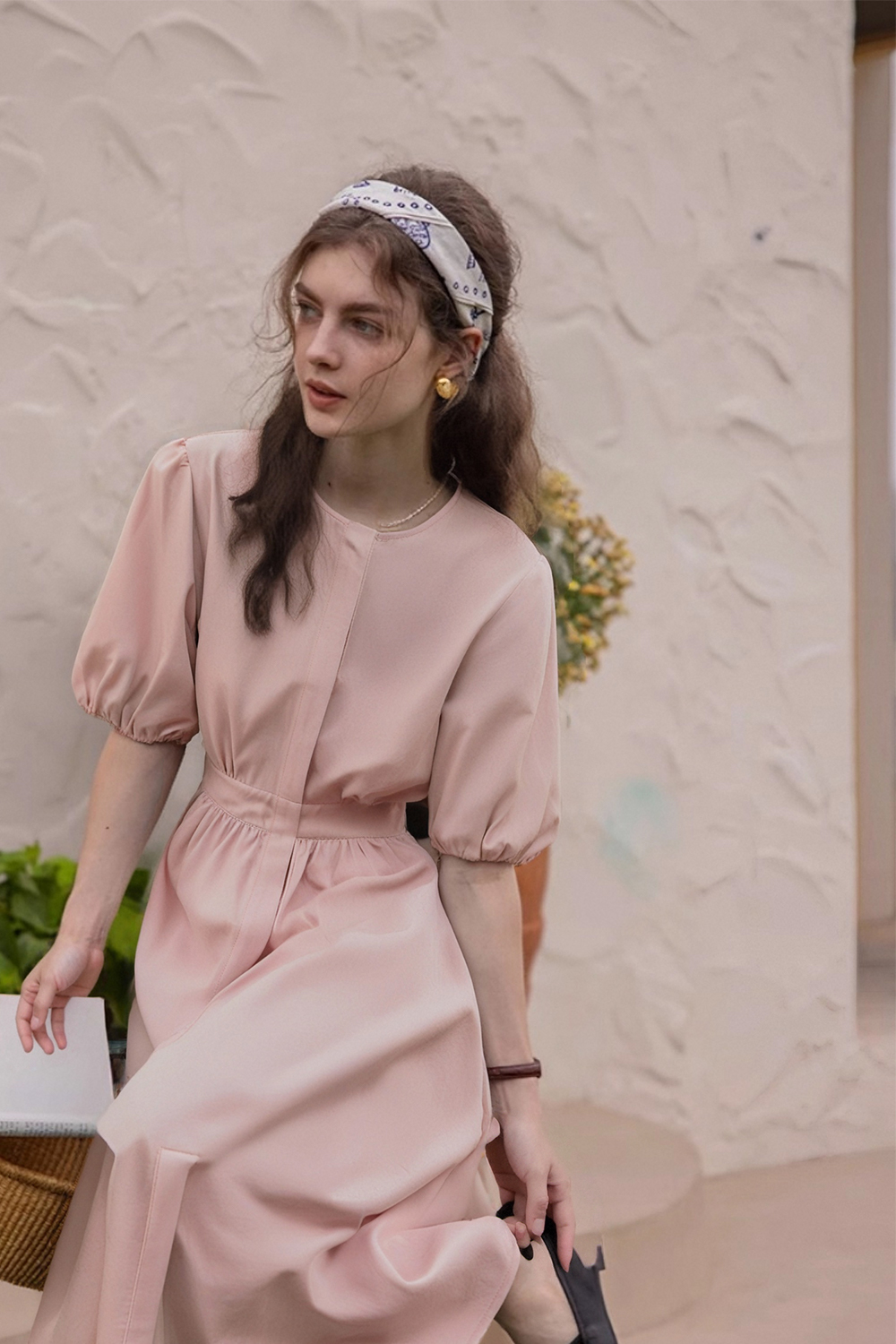 Cotton Round Neck Waist Dress