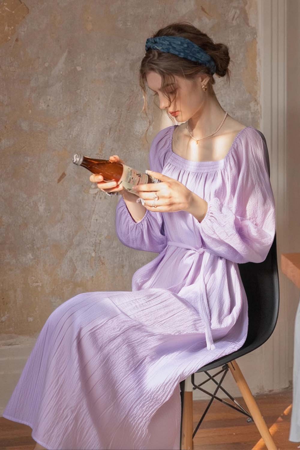 Lyocell Square Neck Straight Dress