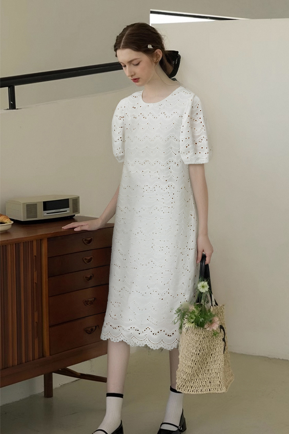 Wave Embroidered Hollow Dress