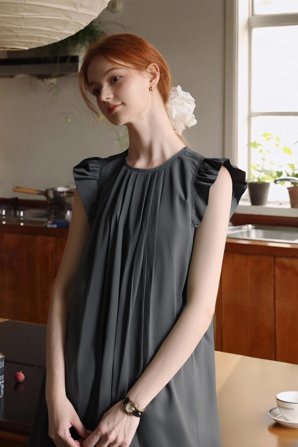 100% Cotton Loose Pleated Dress