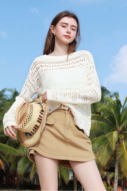 Solid Color Hollow Knit Sweater