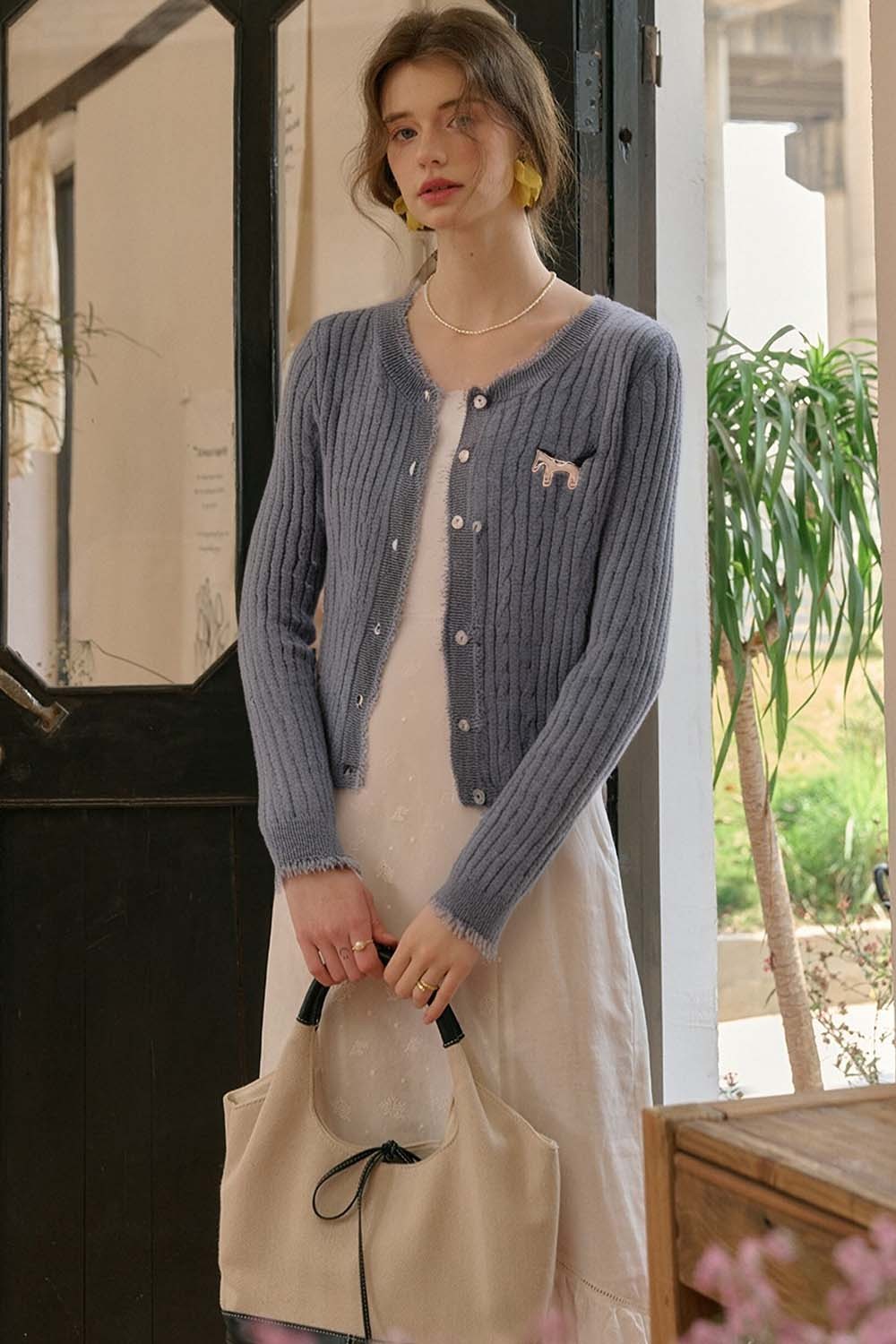 Pony Embroidered Knitted Cardigan