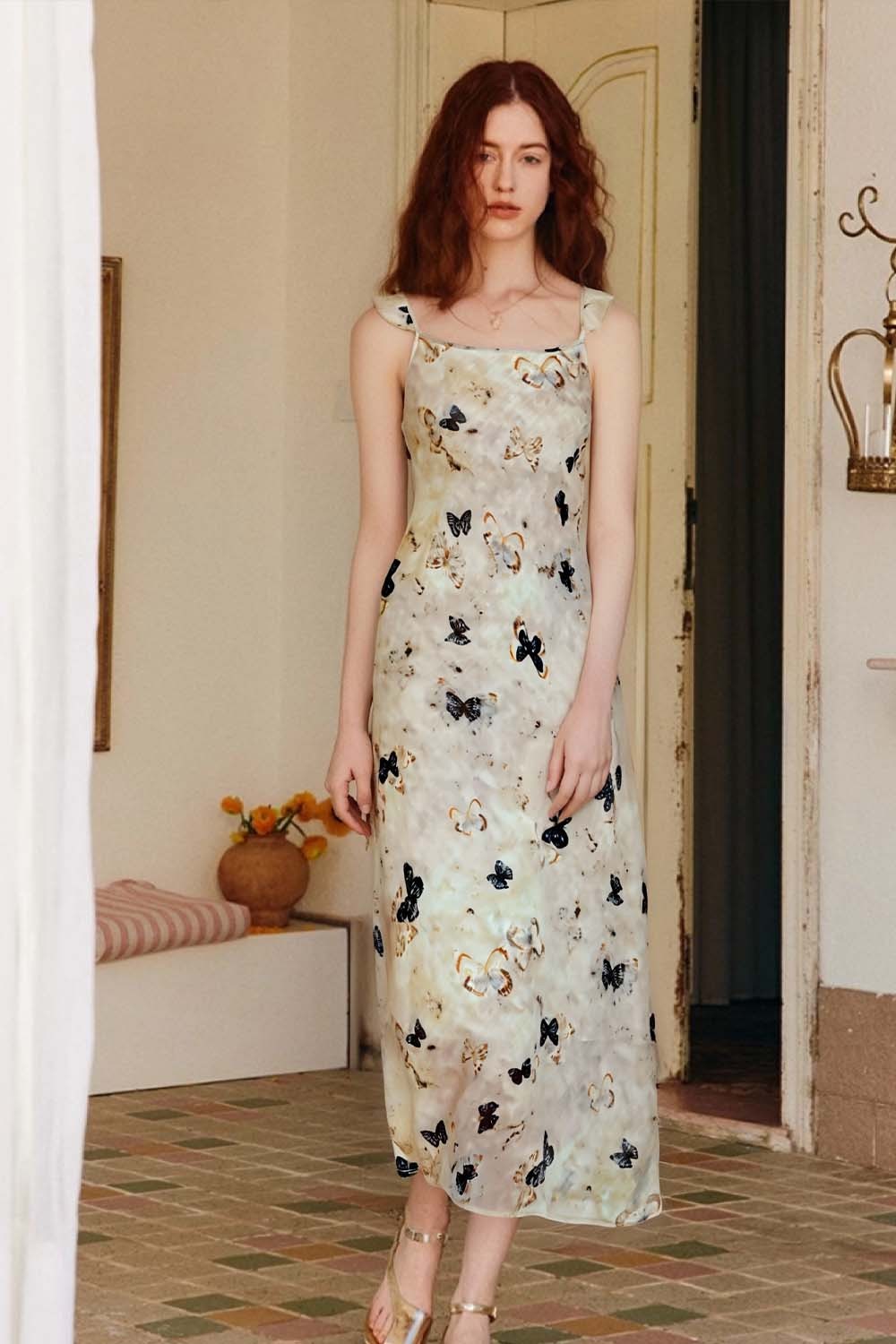 U-Neck Butterfly Suspender Dress