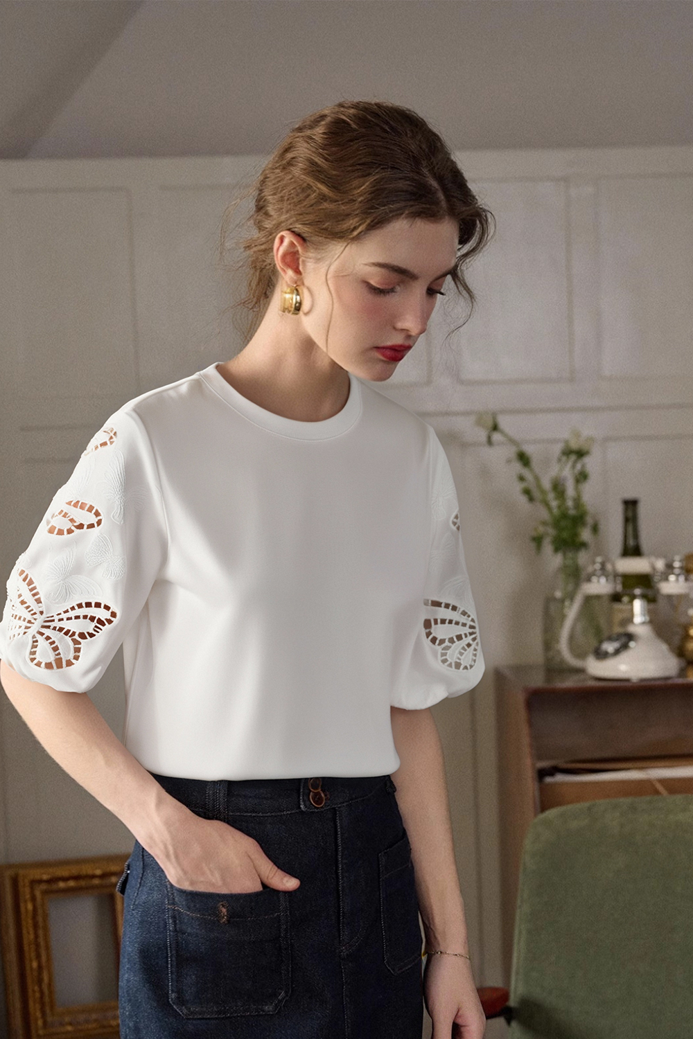 Butterfly Hollow Sleeve T-Shirt